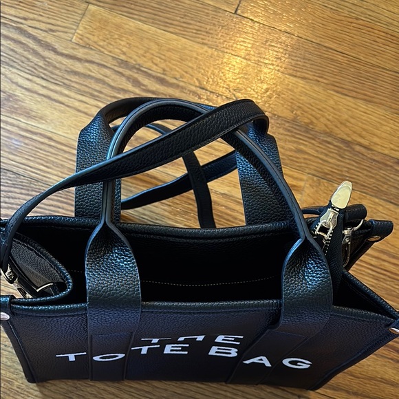 Black Tote Bag with White Text - Picture 2 of 2